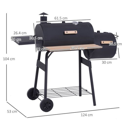 Portable Charcoal BBQ Grill Steel Offset Smoker Combo Backyard