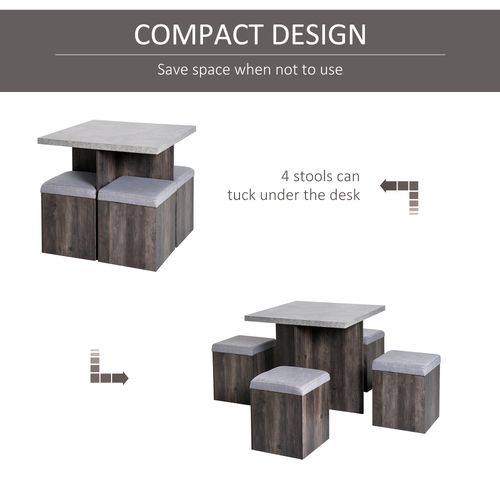 Space-Saving 5-Piece Wooden Dining Set with Storage Chairs – Grey