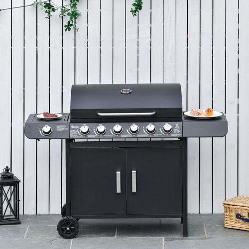 Outsunny 6+1 Burner Gas BBQ Grill Garden Barbecue with Wheels, Cabinet