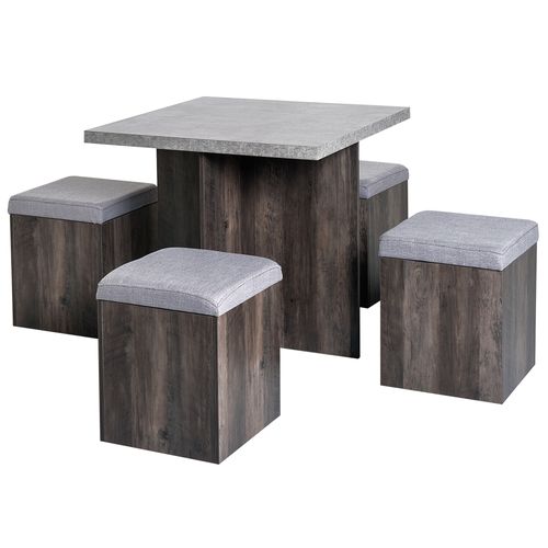 Space-Saving 5-Piece Wooden Dining Set with Storage Chairs – Grey