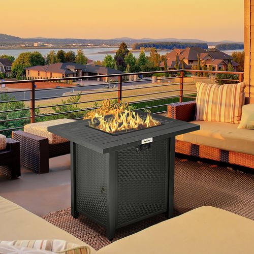 Outsunny 50,000 BTU Gas Firepit Table with Protective Cover, Spark Guard