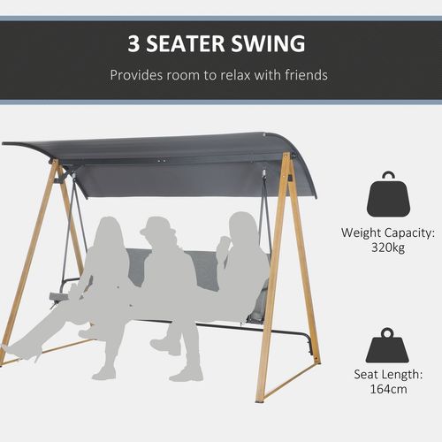 Outsunny 3-Seater Garden Swing Bench with Adjustable Canopy & Cushions