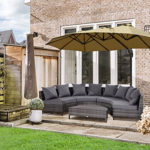 Cozy Half Moon 4-Seater Rattan Outdoor Furniture Set in Elegant Grey