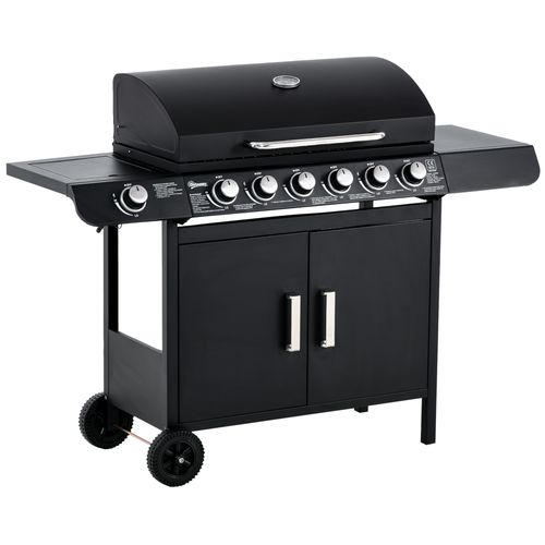 Outsunny 6+1 Burner Gas BBQ Grill Garden Barbecue with Wheels, Cabinet