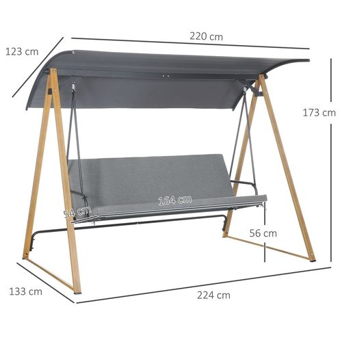 Outsunny 3-Seater Garden Swing Bench with Adjustable Canopy & Cushions