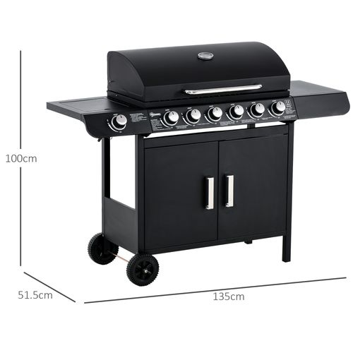 Outsunny 6+1 Burner Gas BBQ Grill Garden Barbecue with Wheels, Cabinet