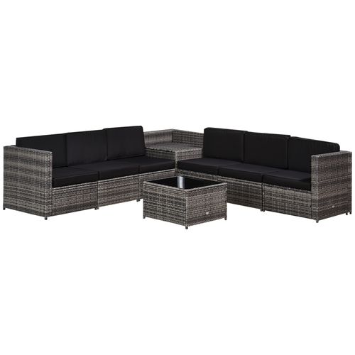 Outsunny 6-Seater Grey Rattan Sofa Set with Cushions & Hidden Storage