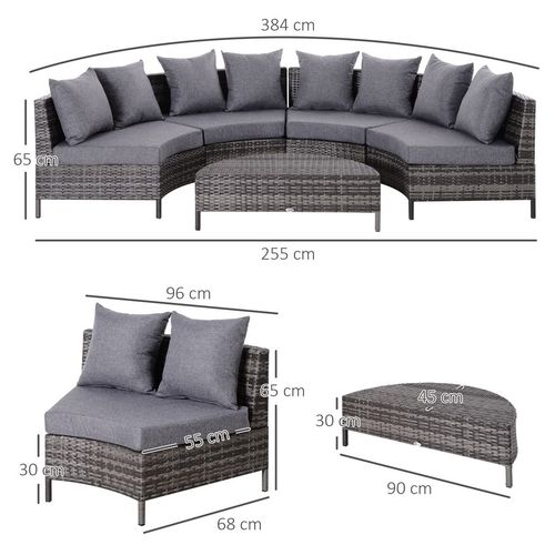 Cozy Half Moon 4-Seater Rattan Outdoor Furniture Set in Elegant Grey