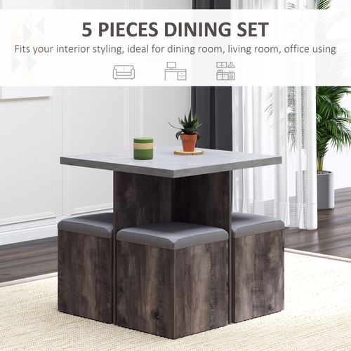 Space-Saving 5-Piece Wooden Dining Set with Storage Chairs – Grey