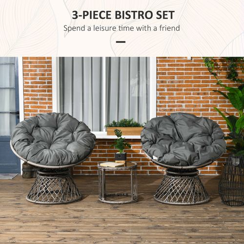 Outsunny 3-Piece Rattan Bistro Set: Stylish Swivel Chairs & Cushions Included!